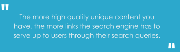 The more high quality unique content you have, the more links the search engine has to serve up to users through their search queries."