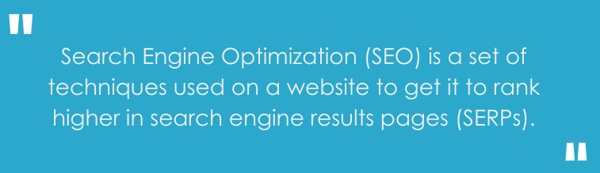 "Search Engine Optimization (SEO) is a set of techniques used on a website to get it to rank higher in search engine results pages (SERPs)."
