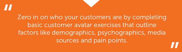 Zero in on who your customers are by completing basic customer avatar exercises that outline factors like demographics, psychographics, media sources and pain points."