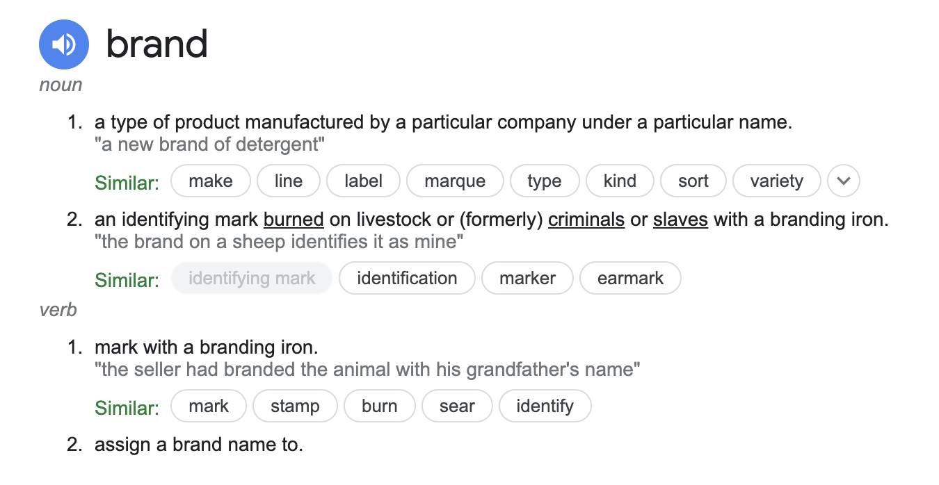 screenshot of the definition of brand on google search