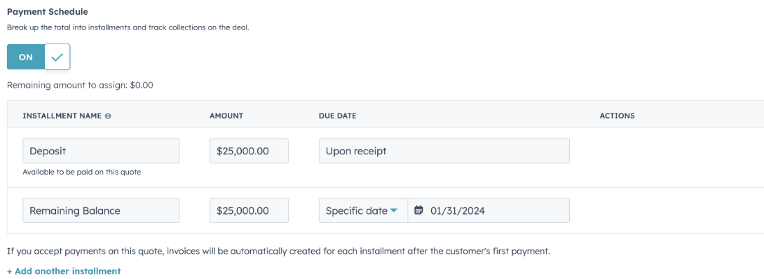 Payment Schedules on Quotes